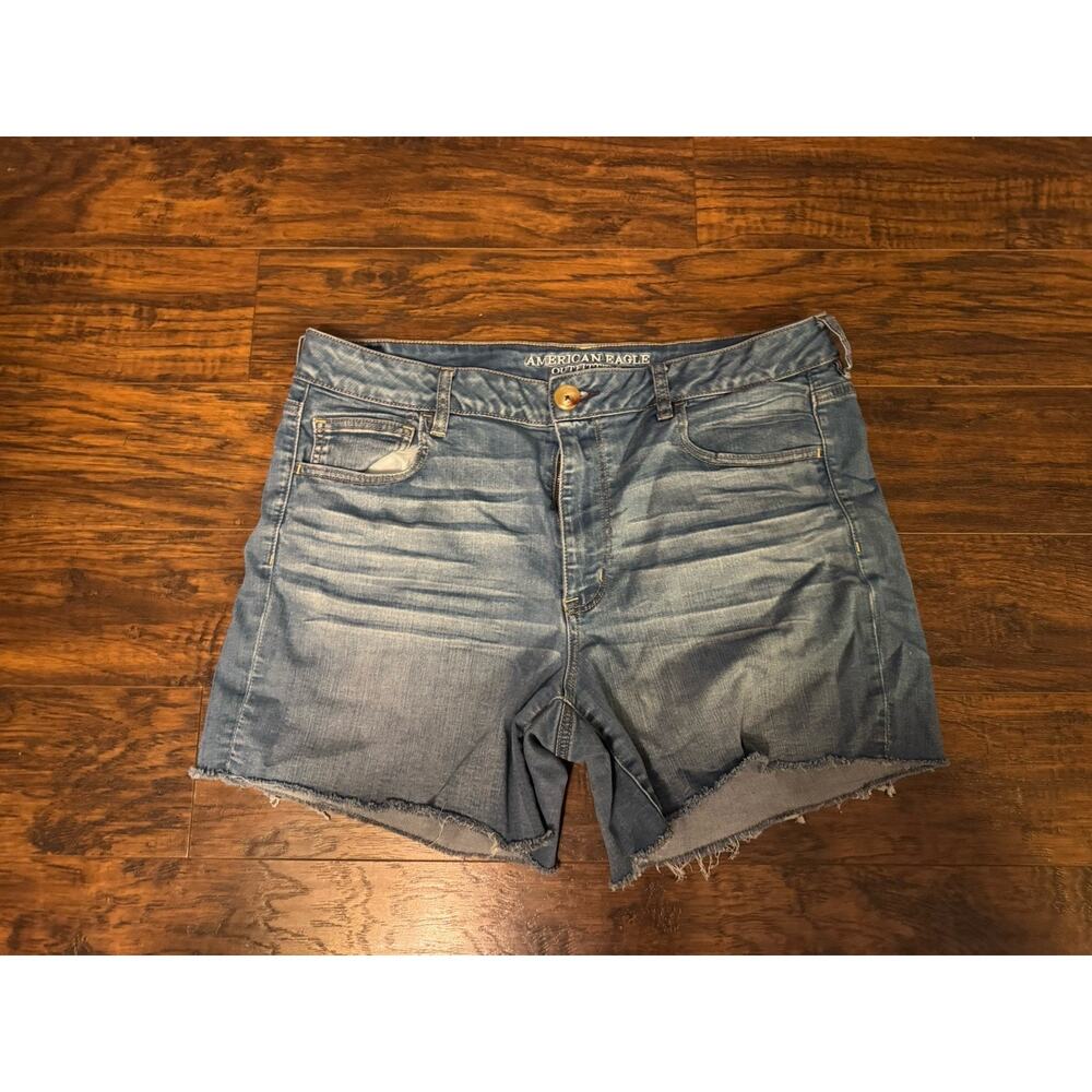 American Eagle Super Hi-Rise Shortie Stretch Blue Denim Shorts Plus Size 18 - Picture 6 of 12